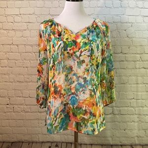 Liz Claiborne Floral Sheer Blouse - Petite Small